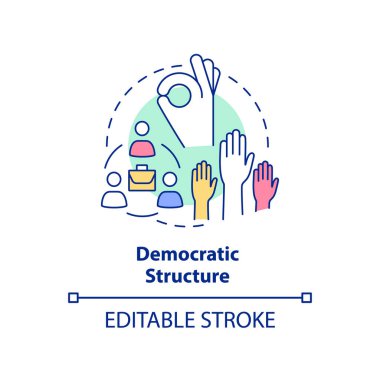 Demokratik yapı konsepti ikonu. Kooperatif toplum avantajı soyut fikir ince çizgi çizimi. Eşit katılım. İzole bir taslak çizim. Düzenlenebilir felç. Arial, Myriad Pro-Kalın yazı tipleri
