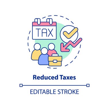 Vergi indirimi konsepti ikonu. Kooperatif toplum soyut fikir ince çizgi illüstrasyonundan yararlanır. Vergilendirilebilir gelir. İzole bir taslak çizim. Düzenlenebilir felç. Arial, Myriad Pro-Kalın yazı tipleri
