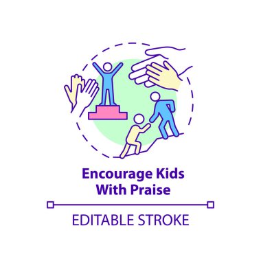 Çocukları konsept ikonu ile cesaretlendirin. İlham veren bir çocuk. Pozitif iletişim soyut fikri ince çizgi çizimi. İzole bir taslak çizim. Düzenlenebilir felç. Arial, Myriad Pro-Kalın yazı tipleri