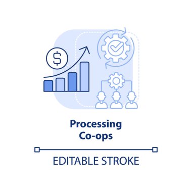 Kooperatifler açık mavi konsept ikonu işliyor. Teçhizatın ortaklaşa mülkiyeti soyut fikir ince çizgi çizimi. İzole bir taslak çizim. Düzenlenebilir felç. Arial, Myriad Pro-Kalın yazı tipleri