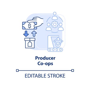 Yapımcı kooperatifleri açık mavi konsept ikonu. Benzer ürün üretimi soyut fikir ince çizgi çizimi. Daha iyi fiyatlandırma. İzole bir taslak çizim. Düzenlenebilir felç. Arial, Myriad Pro-Kalın yazı tipleri
