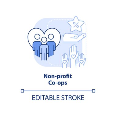 Kâr amacı gütmeyen kooperatifler açık mavi konsept ikonu. Kâr amacı gütmeyen örgüt üyeleri ince çizgili çizgiler çiziyor. İzole bir taslak çizim. Düzenlenebilir felç. Arial, Myriad Pro-Kalın yazı tipleri