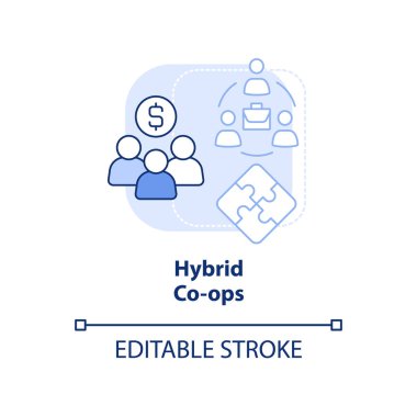 Melez kooperatifler açık mavi konsept ikonu. İşçi-tüketici kooperatifi soyut fikir ince çizgi çizimi. Sermayeye erişim. İzole bir taslak çizim. Düzenlenebilir felç. Arial, Myriad Pro-Kalın yazı tipleri