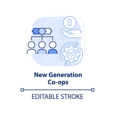 Yeni nesil kooperatifler açık mavi konsept ikonu. Katma değer sunan ürünler soyut fikir ince çizgi çizimi. İzole bir taslak çizim. Düzenlenebilir felç. Arial, Myriad Pro-Kalın yazı tipleri