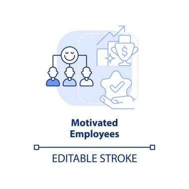 Motive olmuş çalışanlar mavi konsept simgesini aydınlatıyor. Kooperatif toplum soyut fikir ince çizgi illüstrasyonundan yararlanır. Nişan. İzole bir taslak çizim. Düzenlenebilir felç. Arial, Myriad Pro-Kalın yazı tipleri