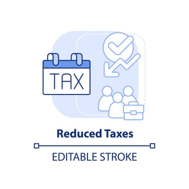 Reduced taxes light blue concept icon. Cooperative society benefit abstract idea thin line illustration. Taxable income. Isolated outline drawing. Editable stroke. Arial, Myriad Pro-Bold fonts used
