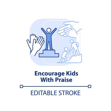 Açık mavi konsept ikonu ile çocukları cesaretlendirin. Pozitif iletişim soyut fikri ince çizgi çizimi. İzole bir taslak çizim. Düzenlenebilir felç. Arial, Myriad Pro-Kalın yazı tipleri