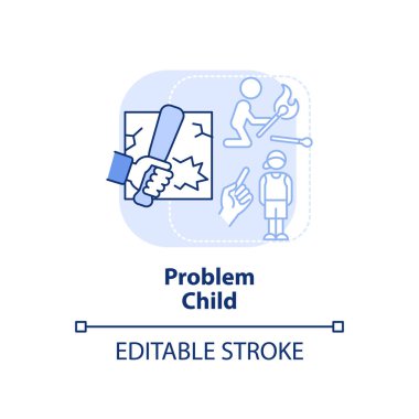Problem child light blue concept icon. Scapegoat. Child role in dysfunctional familiy abstract idea thin line illustration. Isolated outline drawing. Editable stroke. Arial, Myriad Pro-Bold fonts used