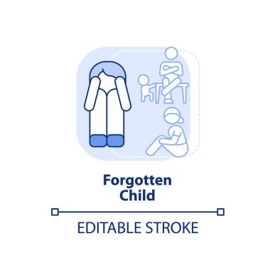 Unutulmuş çocuk açık mavi konsept ikonu. İşlevsiz ailelerde çocuk rolü soyut fikirler ince çizgi çiziminde. İzole bir taslak çizim. Düzenlenebilir felç. Arial, Myriad Pro-Kalın yazı tipleri