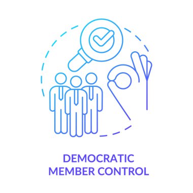 Demokrat üye mavi gradyan konsept ikonunu kontrol ediyor. Kooperatif prensip soyut fikir ince çizgi çizimi. Eşit oy hakkı. İzole bir taslak çizim. Kullanılan sayısız Pro-Kalın yazı tipi
