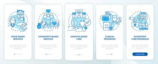 Medical Care Services Blue Onboarding Mobile App Screen Social Support — Stockový vektor