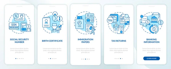 Social Program Application Blue Onboarding Mobile App Screen Documents Walkthrough — Stockový vektor