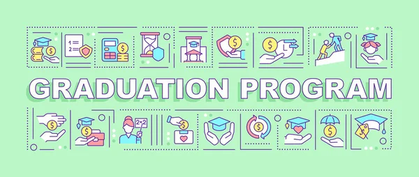 Graduation Program Word Concepts Green Banner Social Assistance Infographics Icons — Stockvektor