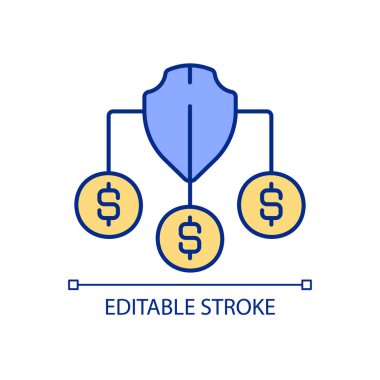 Gelir akışlarının korunması RGB renk simgesi. Finansal güvenlik. Yatırım kar koruması. Risk yönetimi. İzole vektör çizimi. Basit bir çizgi çizimi. Düzenlenebilir felç. Kullanılan Arial yazı tipi