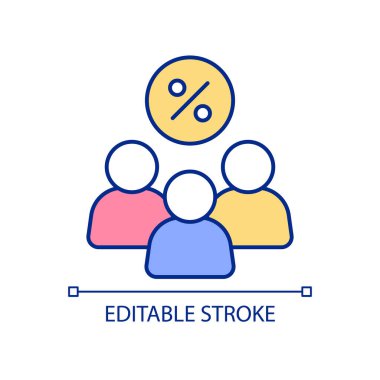 Sadık müşterilere indirim yap. RGB renk simgesi. Müşterilere sadakat kazandırmak. İndirim üyelik programı. İzole vektör çizimi. Basit bir çizgi çizimi. Düzenlenebilir felç. Kullanılan Arial yazı tipi