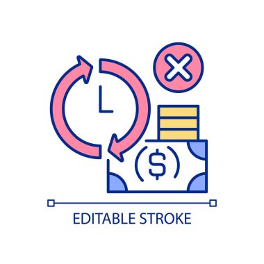 Düşük gelir artışı RGB renk simgesi. Küçük işletme para kaybediyor. Beklenenden daha zayıf satışlar. İzole vektör çizimi. Basit bir çizgi çizimi. Düzenlenebilir felç. Kullanılan Arial yazı tipi