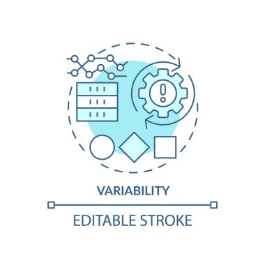 Değişkenlik turkuaz konsept simgesi. Büyük veri karakteristik soyut fikir ince çizgi çizimi. Veri dalgalanmasını analiz et. İzole bir taslak çizim. Düzenlenebilir felç. Arial, Myriad Pro-Kalın yazı tipleri
