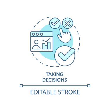 Turkuaz konsept ikonu gibi kararlar alıyorum. Büyük veri işleme avantajı soyut fikir ince çizgi çizimi. İzole bir taslak çizim. Düzenlenebilir felç. Arial, Myriad Pro-Kalın yazı tipleri