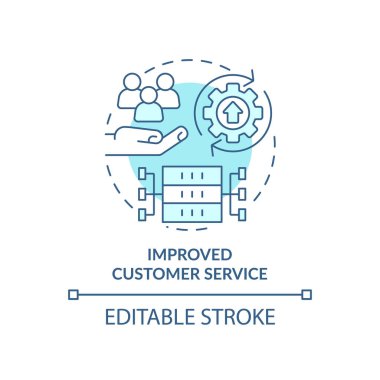 Gelişmiş müşteri hizmetleri turkuaz konsept ikonu. Büyük veri işleme profesyonelleri soyut fikir ince çizgi çizimi. İzole bir taslak çizim. Düzenlenebilir felç. Arial, Myriad Pro-Kalın yazı tipleri