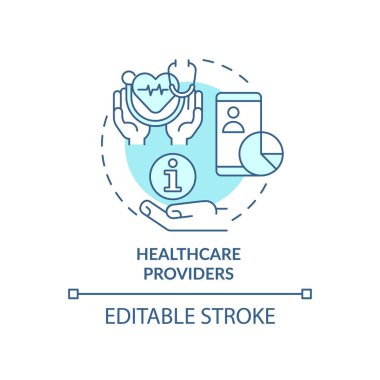 Sağlık hizmeti sağlayıcıları turkuaz konsept simgesi. Büyük veri uygulaması soyut fikir ince çizgi çizimi. Elektronik kayıt. İzole bir taslak çizim. Düzenlenebilir felç. Arial, Myriad Pro-Kalın yazı tipleri