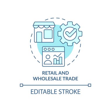 Perakende ve toptan ticaret turkuaz konsept ikonu. Büyük veri uygulaması soyut fikir ince çizgi çizimi. İzole bir taslak çizim. Düzenlenebilir felç. Arial, Myriad Pro-Kalın yazı tipleri