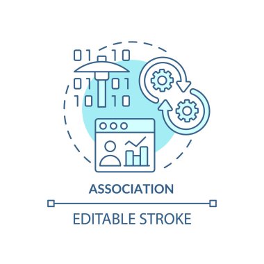 Birlik turkuaz konsept simgesi. Veri madenciliği tekniği soyut fikir ince çizgi çizimi. Piyasa analizi. İzole bir taslak çizim. Düzenlenebilir felç. Arial, Myriad Pro-Kalın yazı tipleri