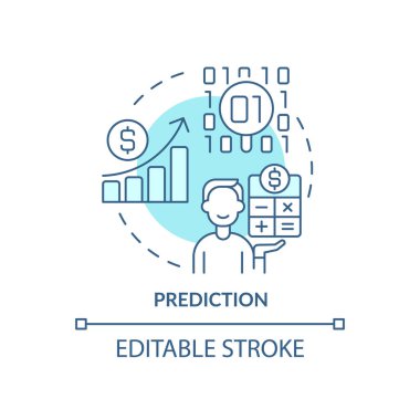Öngörü turkuaz konsept simgesi. Veri madenciliği tekniği soyut fikir ince çizgi çizimi. İstatistiksel yöntem. İzole bir taslak çizim. Düzenlenebilir felç. Arial, Myriad Pro-Kalın yazı tipleri