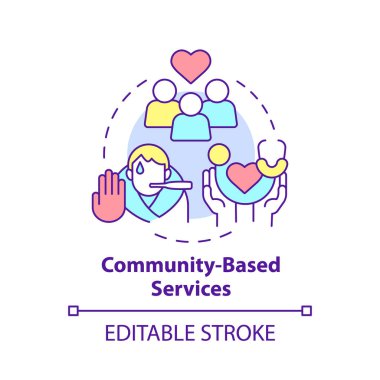 Toplum hizmeti tabanlı konsept simgesi. Kamu sağlığını iyileştirmek. Tıbbi hizmet fikri soyut ince çizgi çizimi. İzole bir taslak çizim. Düzenlenebilir felç. Arial, Myriad Pro-Kalın yazı tipleri