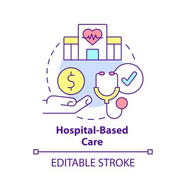 Hastane tabanlı konsept ikonu. Finansal destek. Tıbbi hizmet fikri soyut ince çizgi çizimi. İzole bir taslak çizim. Düzenlenebilir felç. Arial, Myriad Pro-Kalın yazı tipleri