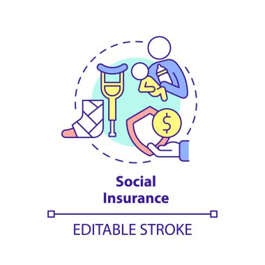 Sosyal sigorta konsepti ikonu. Acil tazminat. Sosyal koruma fikri soyut ince çizgi çizimi. İzole bir taslak çizim. Düzenlenebilir felç. Arial, Myriad Pro-Kalın yazı tipleri