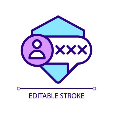 Şifrelenmiş mesajlaşma piksel mükemmel RGB renk simgesi. Kişisel bilgi güvenliği. Güvenli mesajlaşma. İzole vektör çizimi. Basit bir çizgi çizimi. Düzenlenebilir felç. Kullanılan Arial yazı tipi