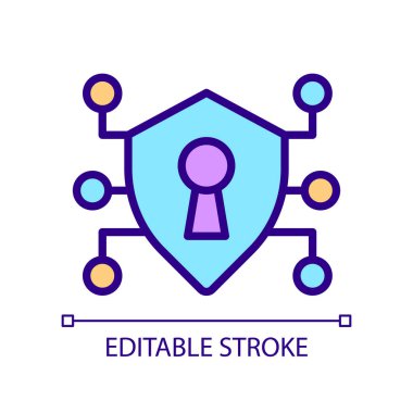 Güvenli veri pikseli mükemmel RGB renk simgesi. Kişisel bilgileri kötü niyetli tehditlerden korumak. İzole vektör çizimi. Basit bir çizgi çizimi. Düzenlenebilir felç. Kullanılan Arial yazı tipi