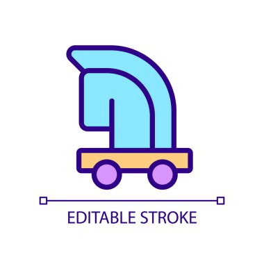 Truva atı pikseli mükemmel RGB renk ikonu. Gizli bilgisayar virüsü. Kötü niyetli yazılım. Çevrimiçi güvenlik. İzole vektör çizimi. Basit bir çizgi çizimi. Düzenlenebilir felç. Kullanılan Arial yazı tipi