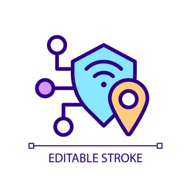 VPN piksel mükemmel RGB renk simgesi. Sanal özel ağ. Korunan bağlantı. İnternet trafiğini şifrele. İzole vektör çizimi. Basit bir çizgi çizimi. Düzenlenebilir felç. Kullanılan Arial yazı tipi