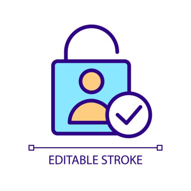 Kullanıcı kimlik doğrulama piksel mükemmel RGB renk simgesi. Kimlik doğrulaması. Kişisel doğrulama. Veri girişi. İzole vektör çizimi. Basit bir çizgi çizimi. Düzenlenebilir felç. Kullanılan Arial yazı tipi