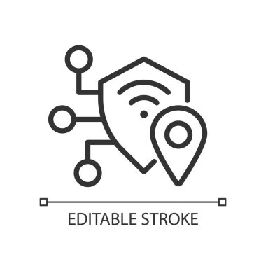 VPN piksel mükemmel doğrusal simge. Sanal özel ağ. Korunan bağlantı. İnternet trafiğini şifrele. İnce çizgili çizim. Contour sembolü. Vektör çizimi. Düzenlenebilir felç. Kullanılan Arial yazı tipi