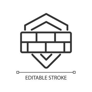 Firewall pikseli mükemmel doğrusal simge. Ağ güvenlik sistemi. İnternet trafiğini izle. İnce çizgili çizim. Contour sembolü. Vektör çizimi. Düzenlenebilir felç. Kullanılan Arial yazı tipi