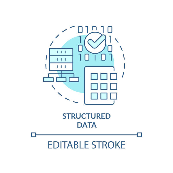 Structured data turquoise concept icon. Big data type abstract idea thin line illustration. Machine learning algorithm. Isolated outline drawing. Editable stroke. Arial, Myriad Pro-Bold fonts used