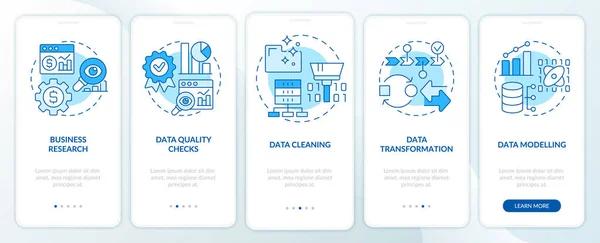 Data Mining Process Blue Onboarding Mobile App Screen Machine Learning — Image vectorielle