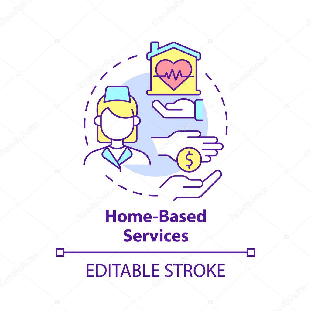 Home based services concept icon. Healthcare. Medical care service abstract idea thin line illustration. Isolated outline drawing. Editable stroke. Arial, Myriad Pro-Bold fonts used
