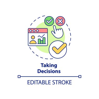 Karar kavramı simgesi almak. Büyük veri işleme avantajı soyut fikir ince çizgi çizimi. Örnekler tanımlanıyor. İzole bir taslak çizim. Düzenlenebilir felç. Arial, Myriad Pro-Kalın yazı tipleri