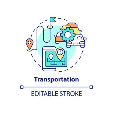 Ulaşım konsepti simgesi. Büyük veri uygulaması soyut fikir ince çizgi çizimi. Yolcu sayıları tahmini. İzole bir taslak çizim. Düzenlenebilir felç. Arial, Myriad Pro-Kalın yazı tipleri