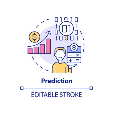 Tahmin konsepti simgesi. Veri madenciliği tekniği soyut fikir ince çizgi çizimi. İstatistiksel yöntem. Tahmin edilebilir bir araç. İzole bir taslak çizim. Düzenlenebilir felç. Arial, Myriad Pro-Kalın yazı tipleri