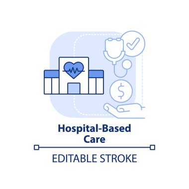 Hastane tabanlı açık mavi konsept ikonu. Finansal destek. Tıbbi hizmet fikri soyut ince çizgi çizimi. İzole bir taslak çizim. Düzenlenebilir felç. Arial, Myriad Pro-Kalın yazı tipleri