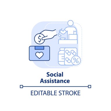 Sosyal yardım açık mavi kavram ikonu. Ödeme ve sübvansiyonlar. Sosyal koruma fikri soyut ince çizgi çizimi. İzole bir taslak çizim. Düzenlenebilir felç. Arial, Myriad Pro-Kalın yazı tipleri