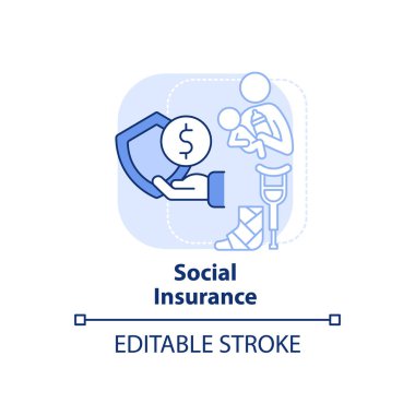 Sosyal sigorta açık mavi konsept ikonu. Acil tazminat. Sosyal koruma fikri soyut ince çizgi çizimi. İzole bir taslak çizim. Düzenlenebilir felç. Arial, Myriad Pro-Kalın yazı tipleri