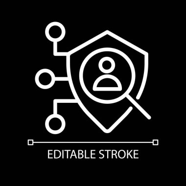 Koyu tema için Erişim Kontrol pikseli mükemmel beyaz doğrusal simgesi. Erişim kısıtlaması. Kullanıcı doğrulaması. İnce çizgili çizim. Gece modu için izole edilmiş sembol. Düzenlenebilir felç. Kullanılan Arial yazı tipi