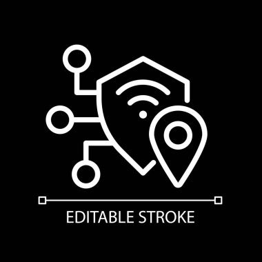 Koyu tema için VPN pikseli mükemmel beyaz doğrusal simge. Sanal özel ağ. İnternet trafiğini şifrele. İnce çizgili çizim. Gece modu için izole edilmiş sembol. Düzenlenebilir felç. Kullanılan Arial yazı tipi