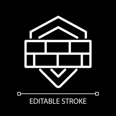 Firewall pikseli koyu tema için mükemmel beyaz doğrusal simge. Ağ güvenlik sistemi. Saldırı önleme. İnce çizgili çizim. Gece modu için izole edilmiş sembol. Düzenlenebilir felç. Kullanılan Arial yazı tipi