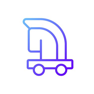 Truva atı pikseli mükemmel gradyan vektör ikonu. Gizli bilgisayar virüsü. Kötü niyetli yazılım. Çevrimiçi güvenlik. İnce çizgi renk sembolü. Modern tarz pictogram. Vektör izole çizimi